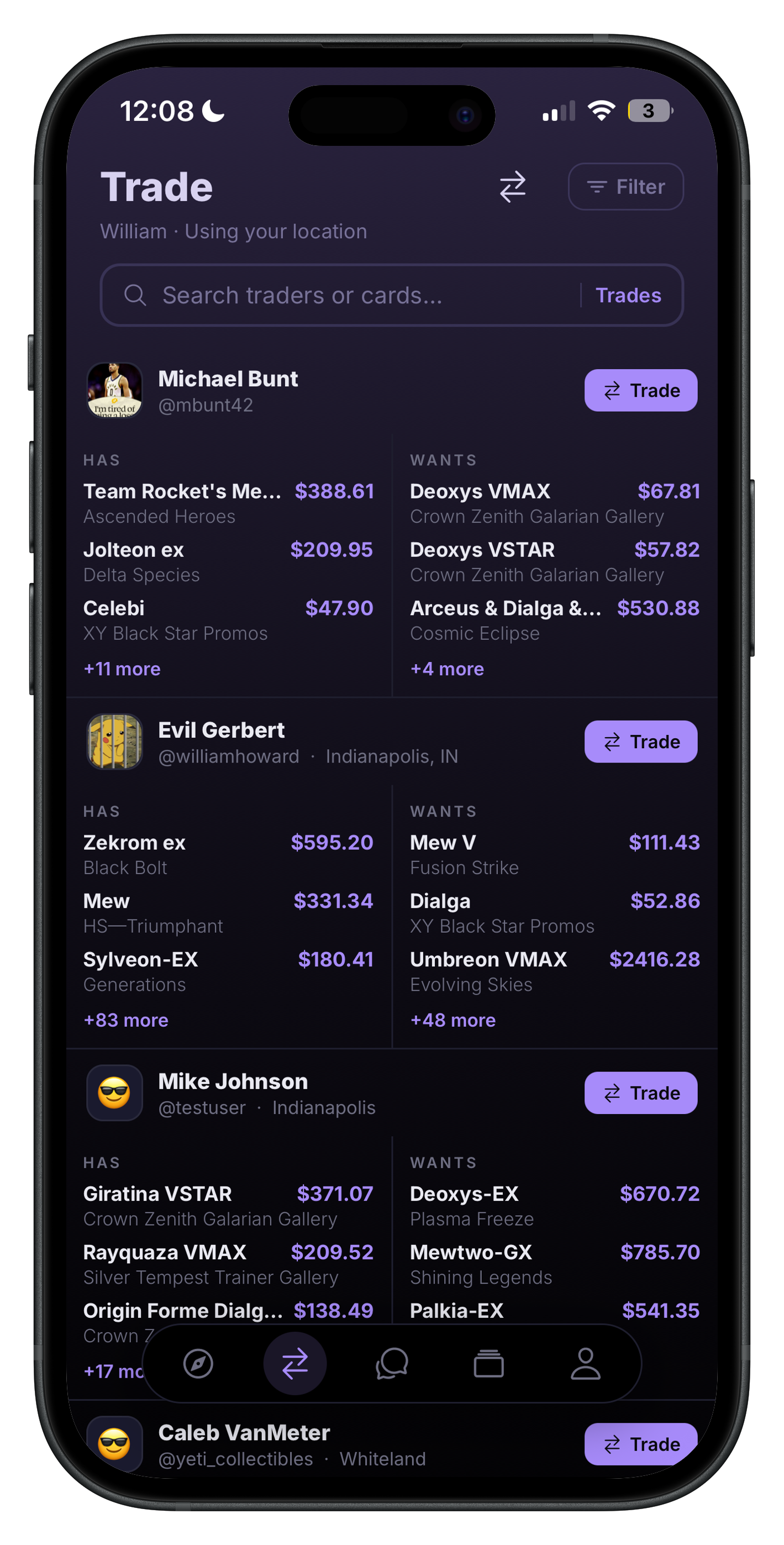 Discover traders screen