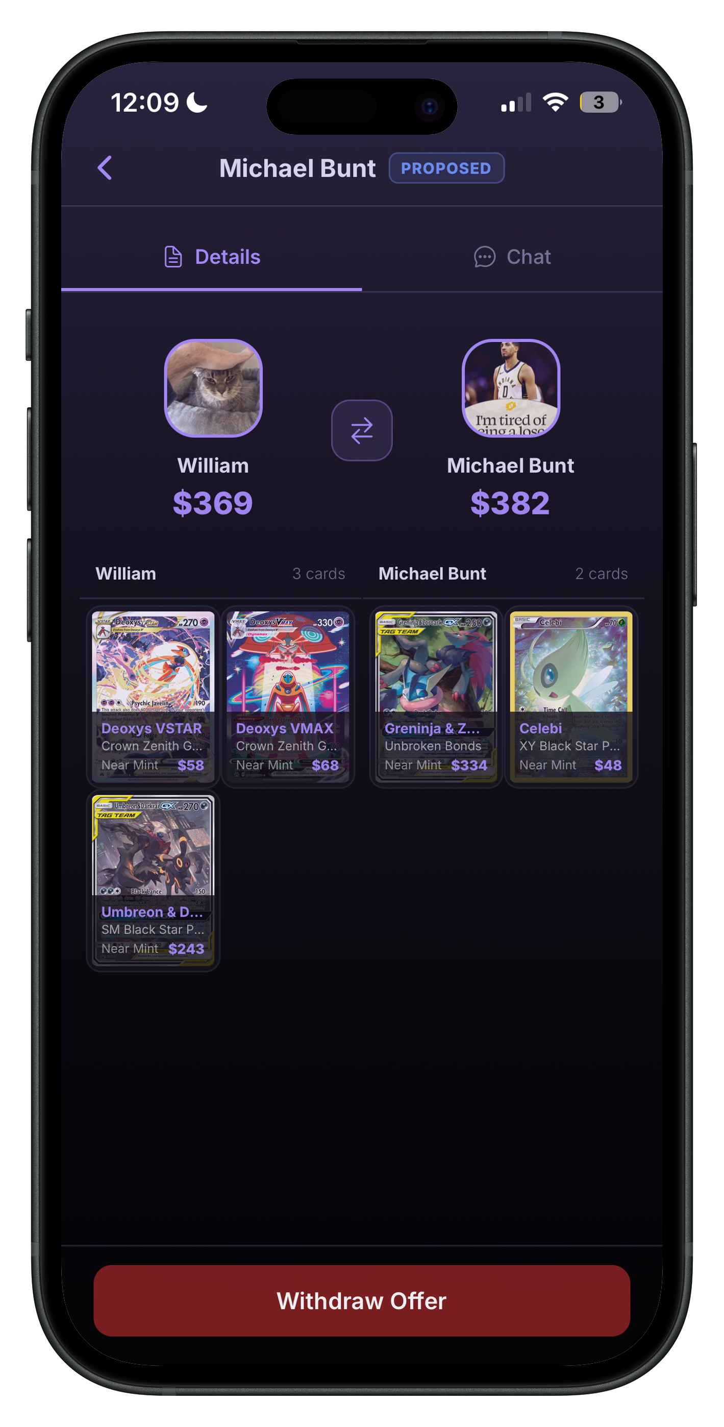 Your active trades screen